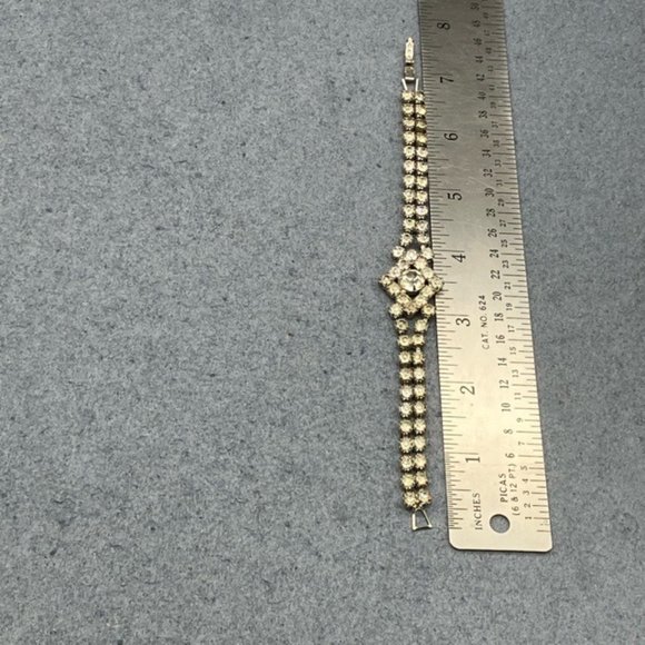 Vintage Rhinestone Diamond Bracelet 7 In Silver Double Row Snap Bling Glam Retro - Picture 7 of 9